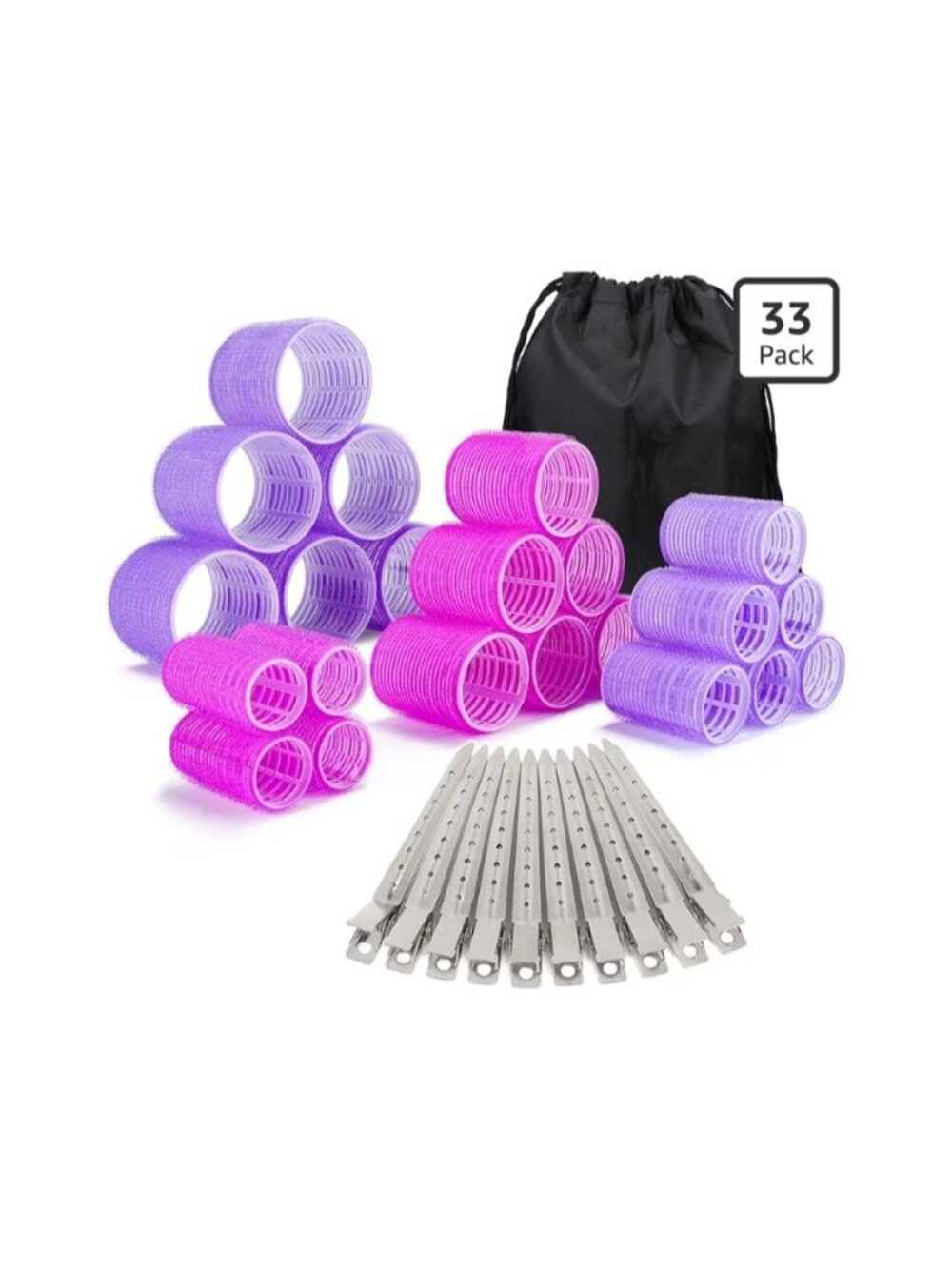 33-Piece Hair Roller Set with Clips & Storage Bag for Long Medium & Short Hair